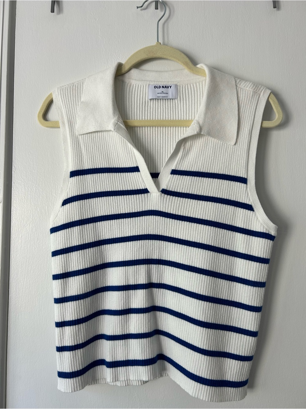 Old Navy White Tank Top with Navy Blue Stripes
